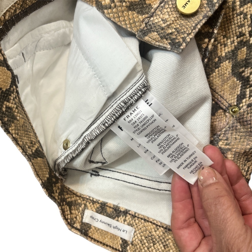 Frame Denim Jeans  Coated Python Le High Skinny Crop Stretch Wax Coated Tan /25 - Picture 7 of 7